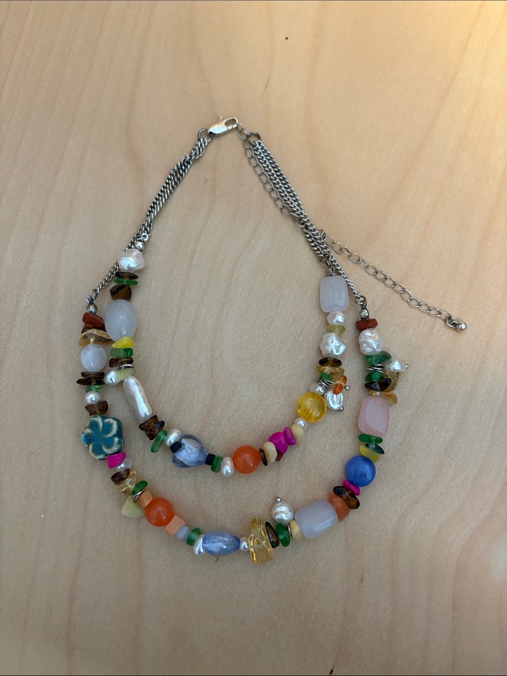 Free People Multicolor Two-Strand Beaded Necklace with Pearls